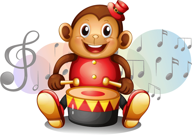 Musical Moments artwork of Spunky the Monkey Drumming Artwork of a monkey drumming